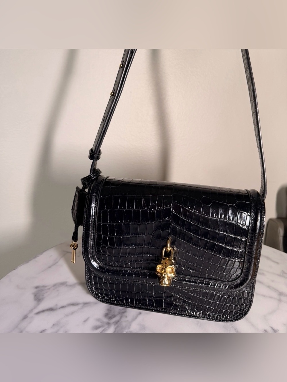 Alexander McQueen black croc embossed bag